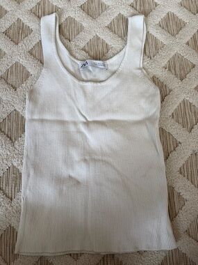 Zara Cream Ribbed Tank Top